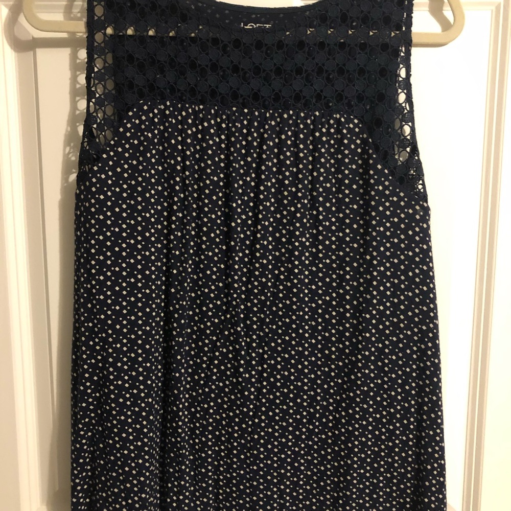 LOFT Navy Tank with Lace Top